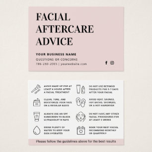 Any Color Facial Aftercare Advice Instruction Card