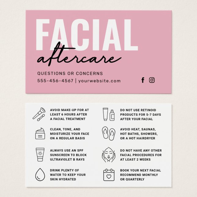 Any Color Facial Aftercare Instructions Card (Front & Back)