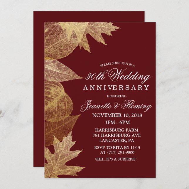 ANY COLOR - Fall Wedding Anniversary Invitation (Front/Back)