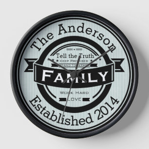 Any Color Family Name Retro Style Family Values Clock