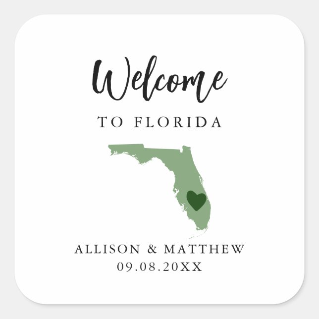 Any Color Florida Wedding Welcome Bag or Box Square Sticker (Front)