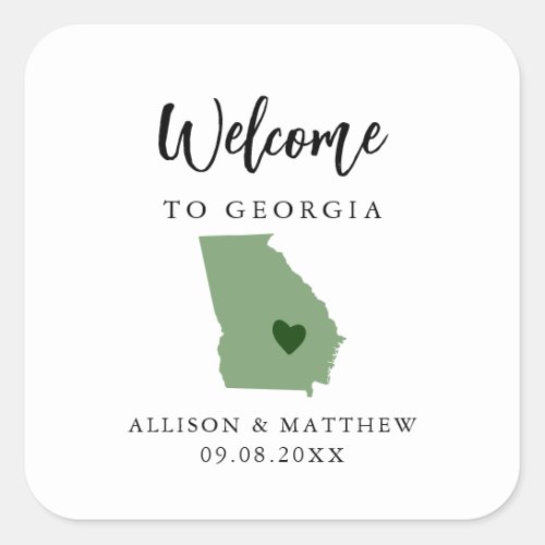 Any Color Georgia Wedding Welcome Bag or Box Square Sticker