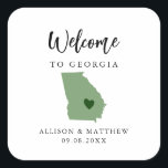 Any Color Georgia Wedding Welcome Bag or Box Square Sticker<br><div class="desc">Wedding weekend welcome sticker for guests to your wedding, featuring image of Georgia. You may edit the colors for any part of this design, as well as move the heart to the location of your wedding. To change colors, click personalize and then "edit using the design tool." Select the element...</div>