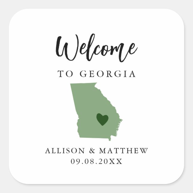 Any Color Georgia Wedding Welcome Bag or Box Square Sticker (Front)