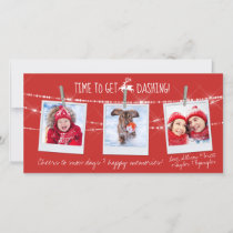 Any Color | Get Cute Reindeer 3-Photo Holiday Card