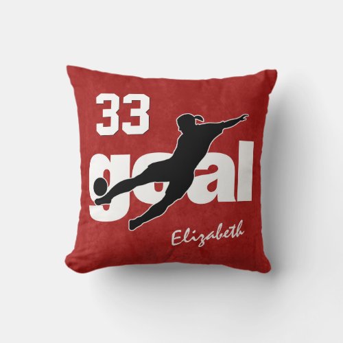ANY color girls soccer player kicking goal Throw Pillow