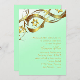 Any Color Golden Star Swag Bat Mitzvah Invitation