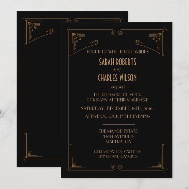 ANY COLOR - Great Gatsby Art Deco Invitation (Front/Back)
