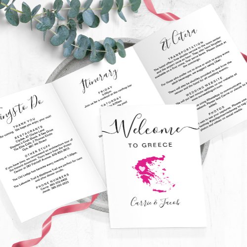 Any Color Greece Wedding Welcome Bag Itinerary Tri_Fold Program