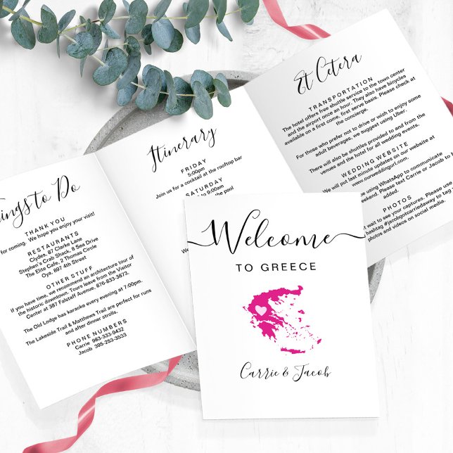 Any Color Greece Wedding Welcome Bag Itinerary Tri-Fold Program (Greece Wedding Welcome Letter.& Itinerary)