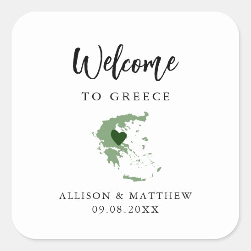 Any Color Greece Wedding Welcome Bag or Box Square Sticker