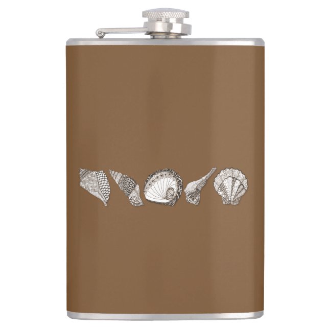 Any Color Hand Drawn Seashell Collection Flask (Front)