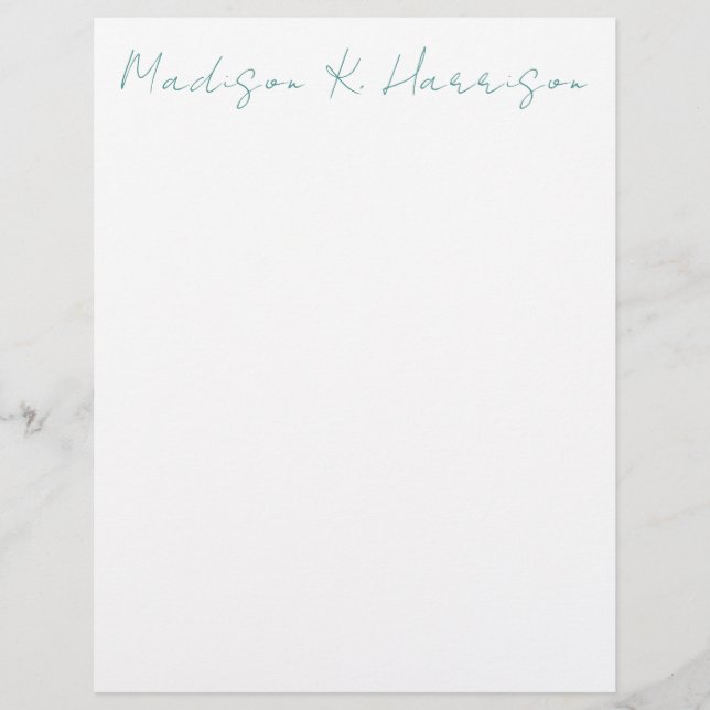 Any Color Handwritten Script Name Letterhead Paper (Front)
