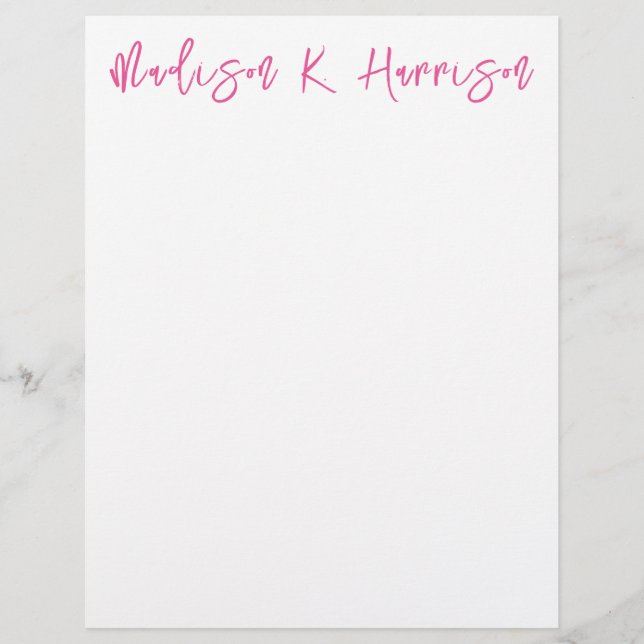 Any Color Handwritten Script Name Letterhead Paper (Front)
