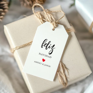 Any Color Heart Feliz Navidad, Minimalist Modern Gift Tags