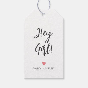 Any Color Heart Hey Girl Gift Tag, Baby Shower Gift Tags
