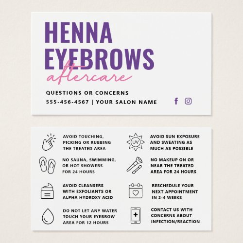 Any Color Henna Brows Brows Tint  Aftercare Card