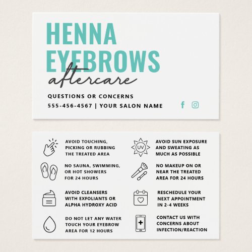 Any Color Henna Brows Brows Tint  Aftercare Card