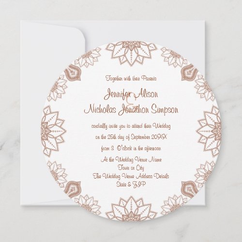 Any Color Henna Mandala Style Pattern Wedding Invitation