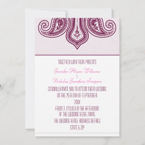 Any Color Henna Style Paisley Pattern Wedding Invitation