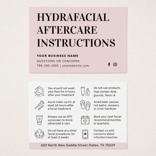 Any Color HydraFacial Aftercare Advice Card