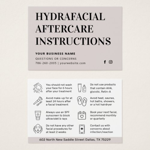 Any Color HydraFacial Aftercare Advice Card