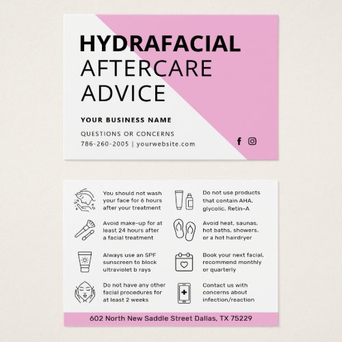 Any Color HydraFacial Aftercare Instructions Card