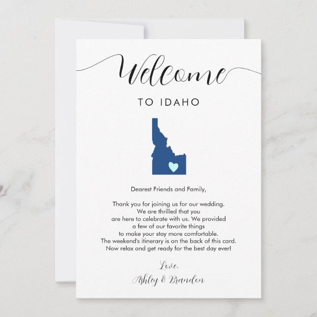 Any Color Idaho Wedding Welcome Letter Itinerary (Front)