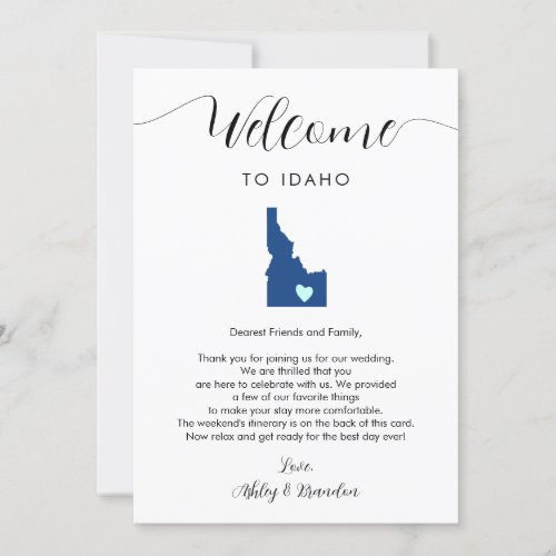Any Color Idaho Wedding Welcome Letter Itinerary