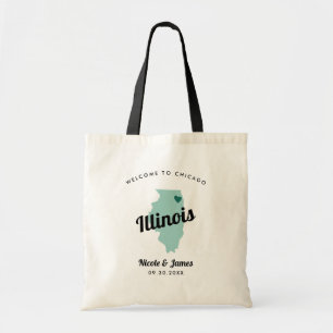 Any Color Illinois Map Wedding Welcome Bag, Tote Bag