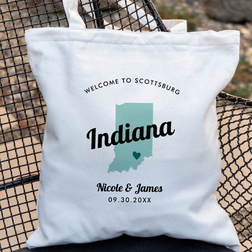 Any Color Indiana Map Wedding Welcome Bag Tote Bag
