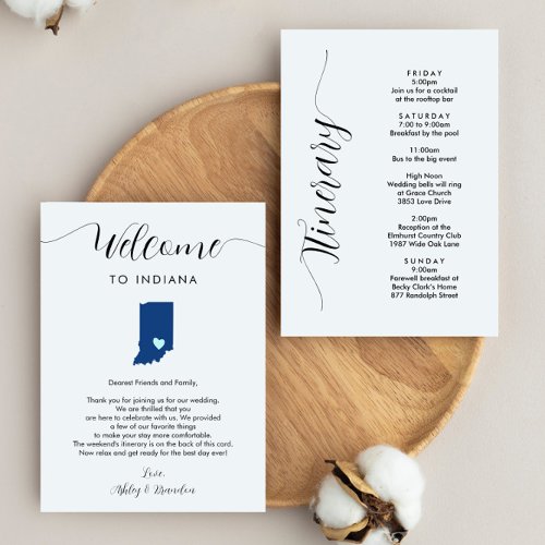 Any Color Indiana Wedding Welcome Note Itinerary