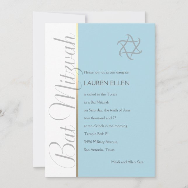 Any Color Invitation Bat Mitzvah (Front)