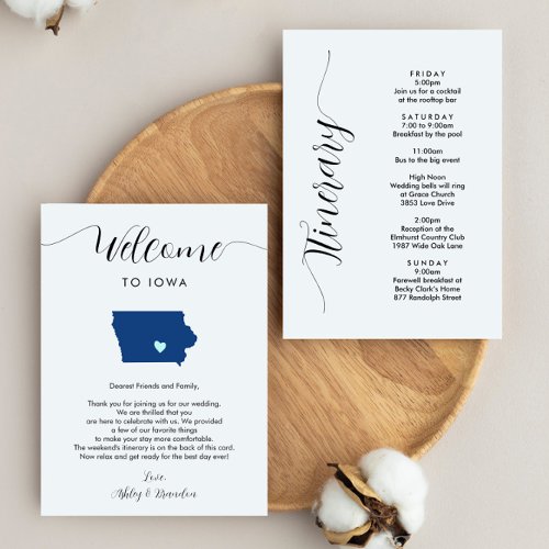 Any Color Iowa Wedding Welcome Note Itinerary