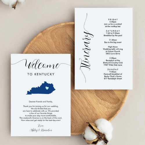 Any Color Kentucky Wedding Welcome Note Itinerary