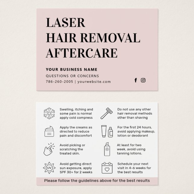 Any Color Laser Hair Removal IPL Aftercare Card (Front & Back)
