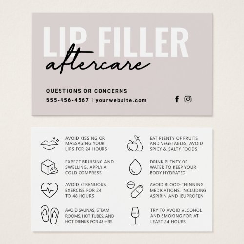Any Color Lip Filler Instruction Aftercare Ad Card