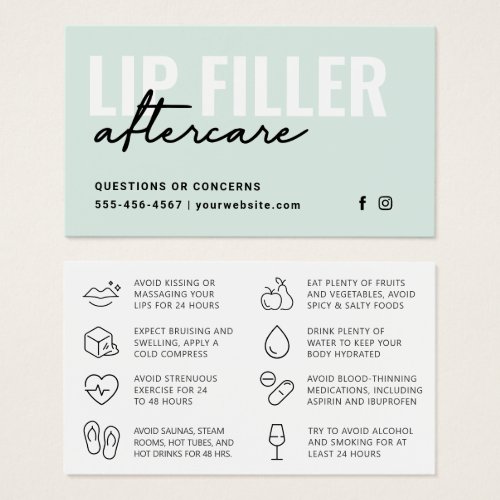 Any Color Lip Filler Instructions Aftercare Card