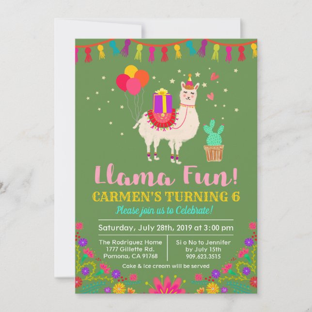 ANY COLOR - Llama Birthday Invitation (Front)