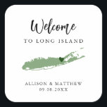 Any Color Long Island Wedding Welcome Bag or Box Square Sticker<br><div class="desc">Wedding weekend welcome sticker for guests to your wedding, featuring image of Long Island. You may edit the colors for any part of this design, as well as move the heart to the location of your wedding. To change colors, click personalize and then "edit using the design tool." Select the...</div>