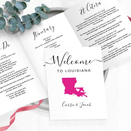 Any Color Louisiana Map Wedding Welcome Itinerary Tri_Fold Program