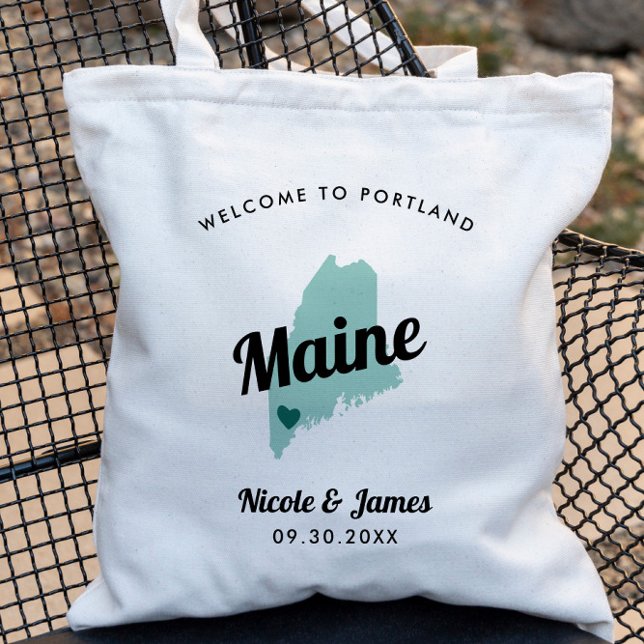 Any Color Maine Map Wedding Welcome Bag, Tote Bag (Creator Uploaded)