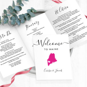 Any Color Maine Map Wedding Welcome Itinerary Tri-Fold Program