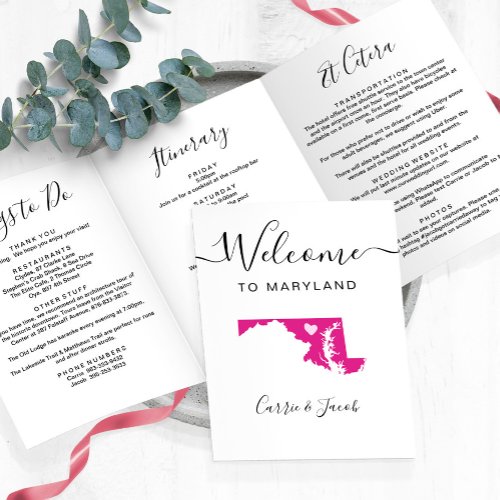 Any Color Maryland Map Wedding Welcome Itinerary Tri_Fold Program