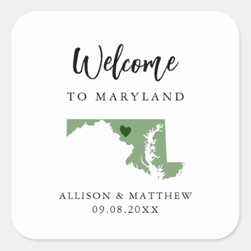 Any Color Maryland Wedding Welcome Bag or Box Square Sticker