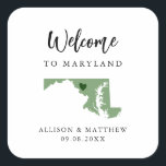 Any Color Maryland Wedding Welcome Bag or Box Square Sticker<br><div class="desc">Wedding weekend welcome sticker for guests to your wedding, featuring image of Maryland. You may edit the colors for any part of this design, as well as move the heart to the location of your wedding. To change colors, click personalize and then "edit using the design tool." Select the element...</div>