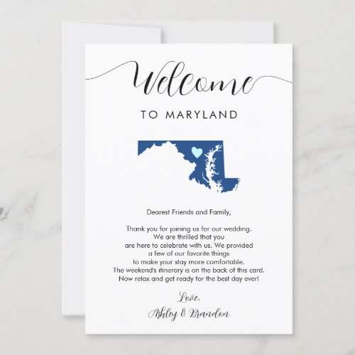 Any Color Maryland Wedding Welcome Note Itinerary