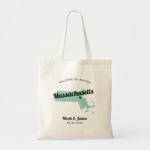Any Color Massachusetts Map Wedding Welcome Bag, Tote Bag