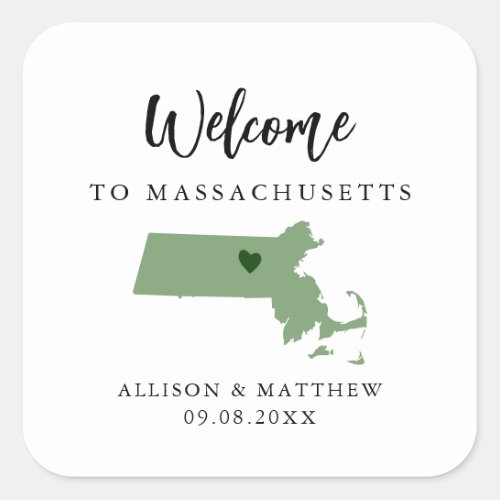 Any Color Massachusetts Wedding Welcome Bag or Box Square Sticker