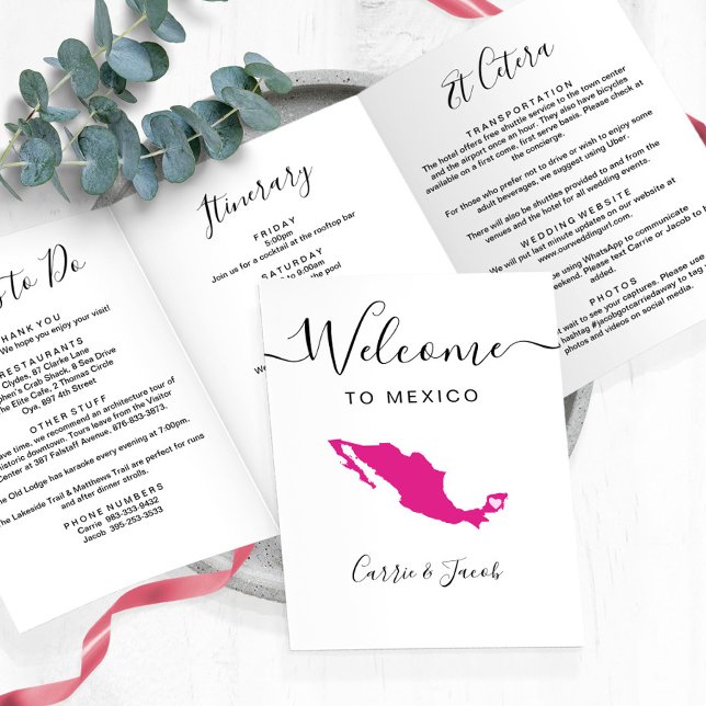 Any Color Mexico Map Wedding Welcome Itinerary Tri-Fold Program (Mexico Map Wedding Welcome Letter & Itinerary)
